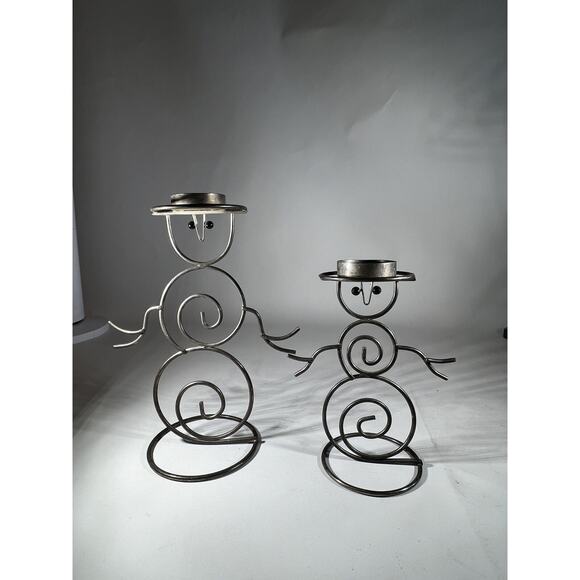 Vintage Christmas Snowman Set Of 2 International Silver Company Tea light Holder - Picture 2 of 15